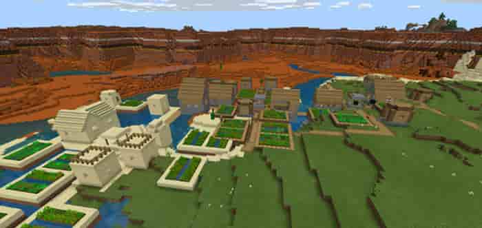 Seed POUR TROIS VILLAGES DANS LA ZONE DU BIOME MESA DANS MINECRAFT Minecraft PE (Bedrock)