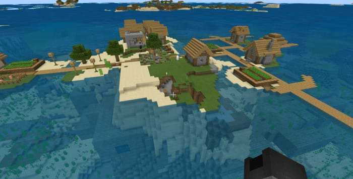 Seed: Une île avec un village et une forteresse Minecraft PE (Bedrock)